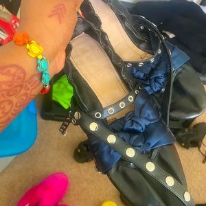 Zara flats with bow wrap & funky punk strap